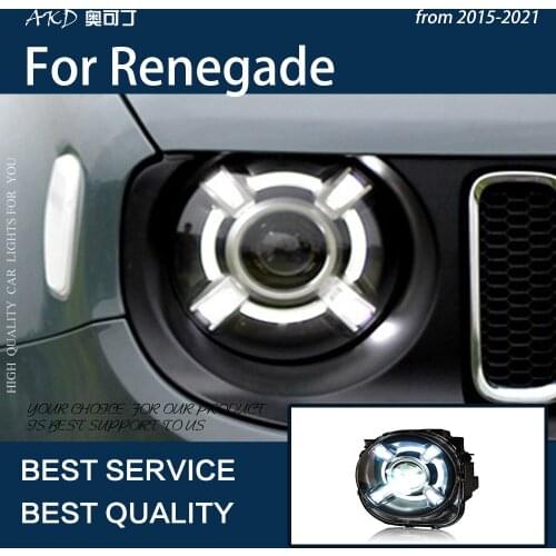 AKD Car Headlight For Jeep Renegade 2015-2021 LED DRL Fog Lamp Turn Signal Lamp Angel Eyes Crystal Bi Xenon Projection Lens