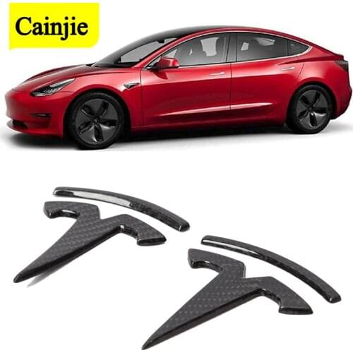 Car Styling 3D Logo For Tesla Model 3 & Y Accessories Real Carbon Fiber Front Rear Emblem Badge Stickers Modification