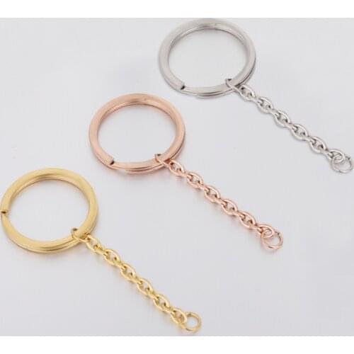 100% Stainless Steel KeyRing Keychain 25mm Metal Split Ring With Short Chain Key Ring DIY Key Chains Accessories Wholesale 20pcs