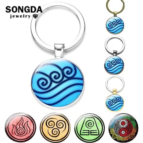 SONGDA Avatar The Last Airbender Keychain Air Nomad Pendant Key Chains Glass Cabochon Keyholder Kingdom Jewelry Best Friend Gift