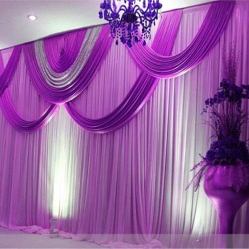 Express free shipping purple wedding stage backdrops decoration romantic Voilet wedding curtain with swags sequins