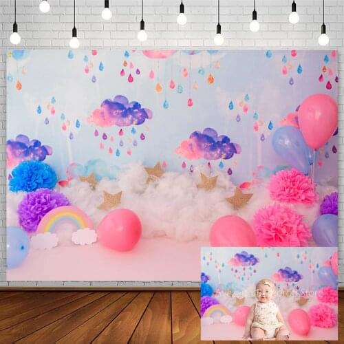 Princess Backdrop Birthday Baby Shower Rainbow Flower Balloon Clouds Newborn Photography Background Photo Studio Photozone Decor