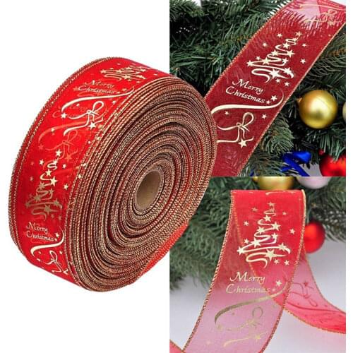 Hot Sell New Christmas Tree Ornament Red Gold Korean Printing For Wrapping Home Decoration DIY Hairbows Accessory Gift Crafts