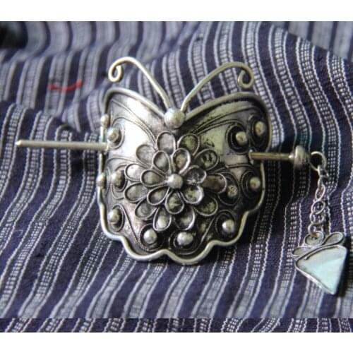 Hot sell new - free shipping Handmade Miao silver luck hand wire leading hairpin