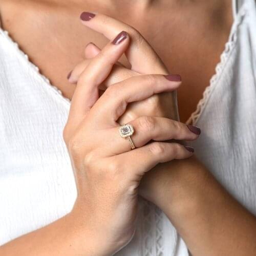 Sembolgold Baguette Yellow Gold Tektash Ring 1.00 Carat Jewelry Wedding Accessories Opening Ring Simple