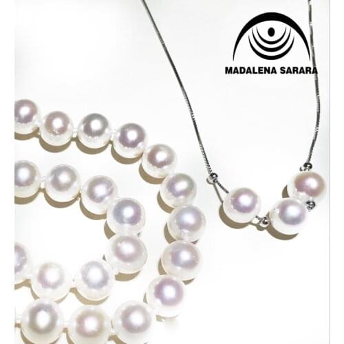 MADALENA SARARA Single Row Elegant Princess Luxury Style AAAA 8-9mm Perfect Round Freshwater Pearl Necklace Set