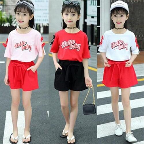 Retail and wholesle 2021 summer girls clothing sets children clothing kids baby tops flower short T shirt+short 2pcs 2-13 Years