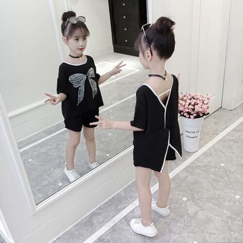 Baby Girl Clothing Sets 4 6 8 10 12 Year Big Bow Print Girl Outfit Short Sleeve Summer Children Clothes Suit Cotton Kid Suit