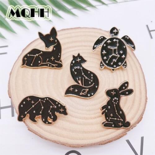 Creative Black Lines Constellation Animal Enamel Pins Rabbit Tortoise Deer Bear Alloy Brooch Punk Badge Woman Jewelry Gift