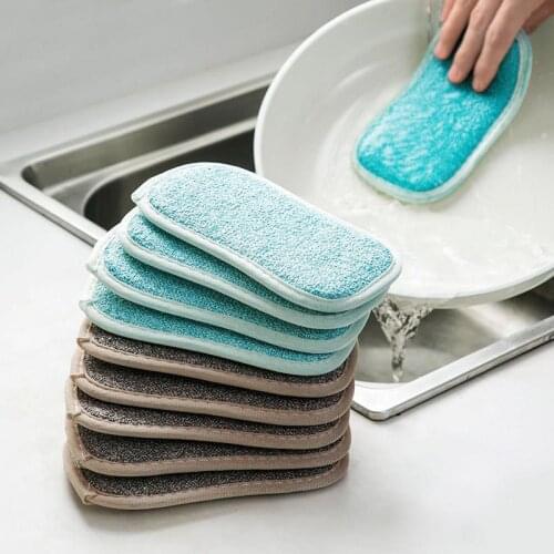 Kitchen Cleaning Towel Kitchenware Brushes Anti Grease Wiping Rags Absorbent Washing Dish Cloth Accessories 2Sided Sponge