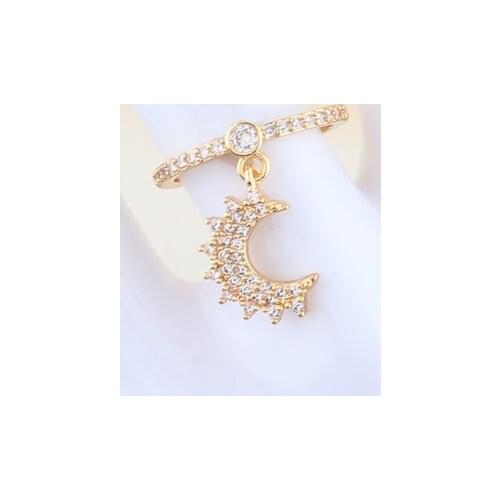 Cute Moon Dangle Ring Gold Color Stacking Thin Rings For Women Wedding Bands Crystal Engagement Ring Cz