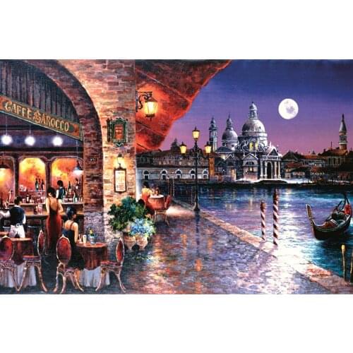Canal Side Cafe Cross Stitch Kits Color 14CT Unprinted For DIY Embroidered Handmade Arts Set Wall Home Decor Handmade