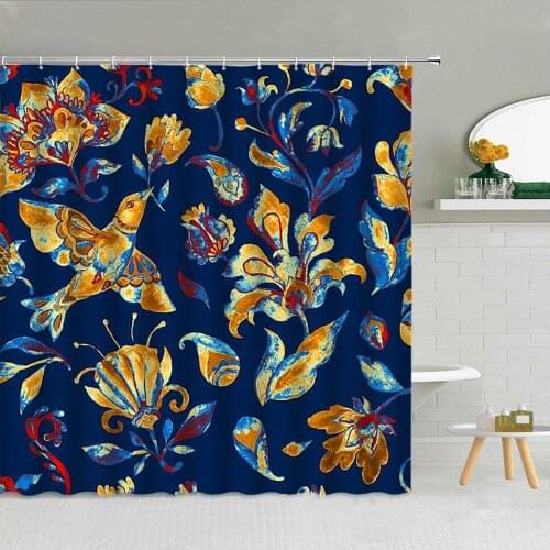 Painted Birds Chinese Style Flowers Butterflies Roses Shower Curtain Set Fabric Bathroom Decor Supplies High Quality With Hooks