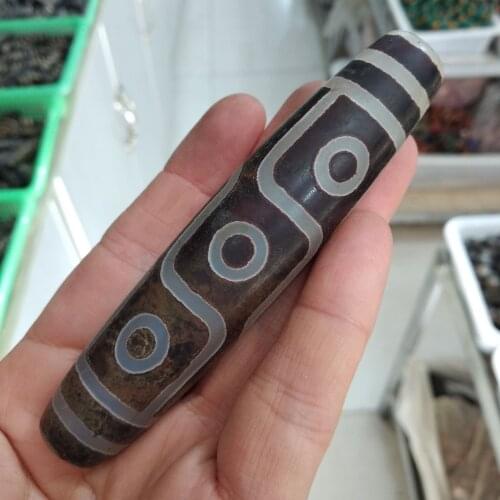 18mm Nature Tibetan Dzi Bead Bangle Brown White Mala Rosary Bracelet Amulet Rare