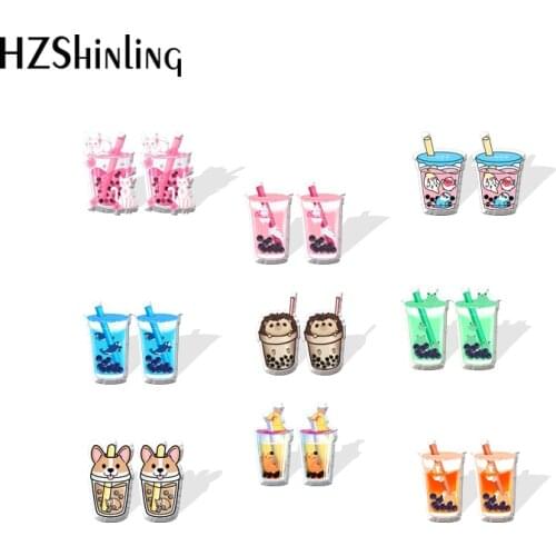 2021 New Boba Tea Stud Earring Summer Drink Acrylic Resin Earrings Epoxy Handmade Jewelry Gifts Girl