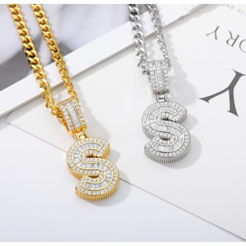 New Style Trendy Gold Chain Pave Cubic Zircon Letter Copper Pendant A-Z 26 Initials Necklace For Women Fashion Jewelry Gift BFF