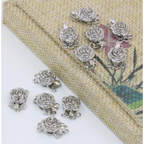 Wholesale price 10mm 5pcs silver plated 3 rows rose flower shape clasps hooks accessories hot sale diy jewelry findings B2856