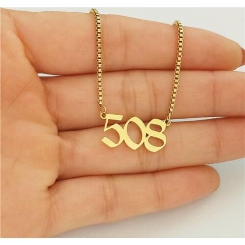 Custom Number Necklace Old English Personalized Gothic Birth Date Pendant Necklaces Box Chain Year Choker Birthday Gift
