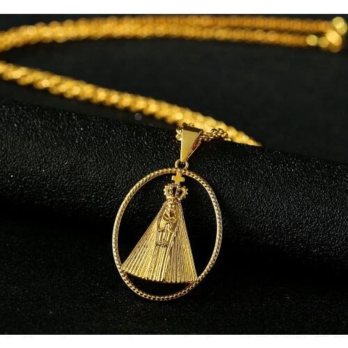 Fashion cutout Virgin Mary Necklace Gold Color Statement Necklace Women Fashion Pendant Catholic Jewelry
