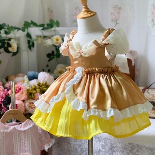 Spanish Vintage Lolita Girl Dress Lace Stitching Sleeveless Birthday Party Easter Princess Dresses For Girl A453