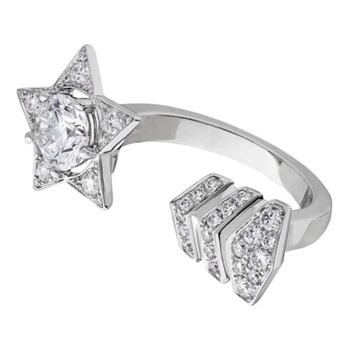Ins five pointed star inlaid diamond opening zircon ring womens European and American retro jewelry simple rings