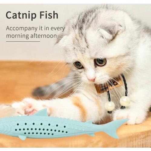 Silicone Mint Fish Cat Toy Pet Catnip Soft Clean Teeth Toothbrush Chew Cats Toys Molar Stick Teeth Cleaning Kitten Pet Products