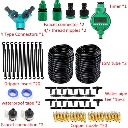 30M Automatic Garden Watering System Kits Drip Irrigation Spray Sprinkler System with Timer Controller Self Watering Garden Tool