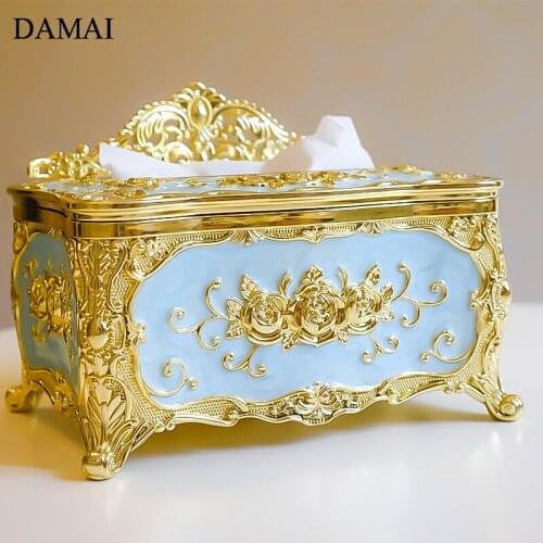 Nordic Gold Inlay Tissue Box Cover Crown Decorative Plating Process Napkin Holder Relief Flower Craft Paper Towel Storage Boxes