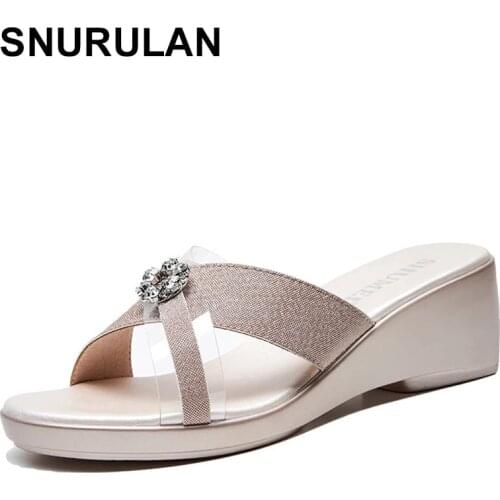 SNURULAN Rhinestone Women Sandals Summer Mother Slippers Fashion Ladies Flip-flops