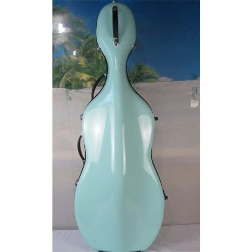 Light Blue color hard fiberglass 4/4 cello case, with wheells, double straps