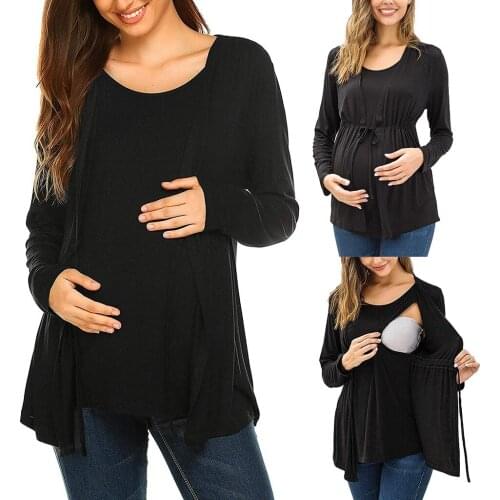 4# Women Maternity blouse Long Sleeve Double Layer Nursing Tops shirt For Breastfeeding Pregnant shirt Solid Color shirt