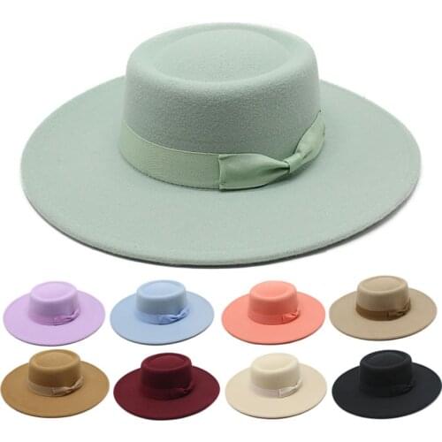 2021 Winter Fedora Hats for Women Fashion Flat Wide Brim Wool Felt Jazz Fedora Hats for Men Red Goth Top Vintage Wedding Hat Cap