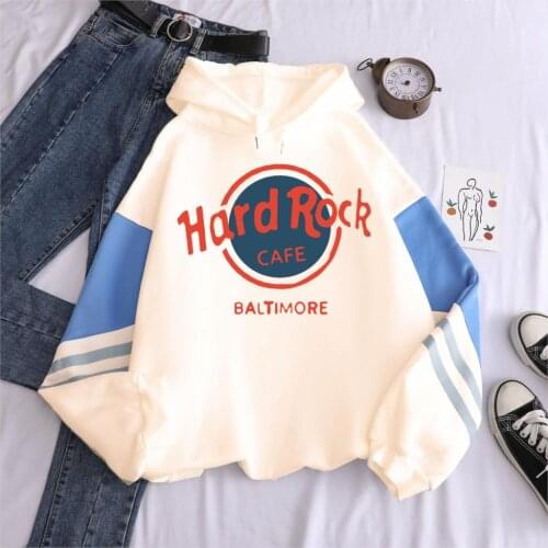 Hard Rock Letter Print Women Hoodies Sweatshirt Autumn Warm Hooded Streetwear Pullover Sweatshirt Punk Graphic Winter Hoodies