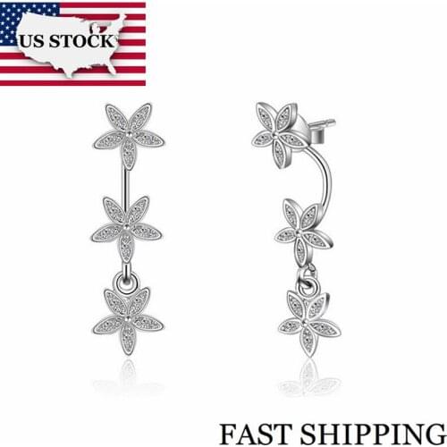US STOCK Uloveido Stud Earrings for Women Flower Earings with Stones Silver Color Cubic Zirconia Long Earring Female Gifts ED226