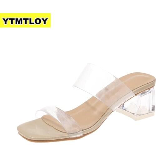 Clear Heels Slippers Women Sandals Summer Shoes Woman Transparent High Pumps Wedding Jelly Buty Damskie Sexy Square Heels