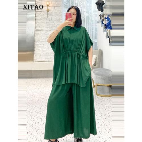 XITAO Two Piece Set Women Pleated Irregular Pullover Top Elastic Waist Pocket Pleated 2020 Summer Minority Loose New DMY4865