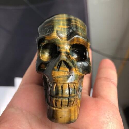 1pc Natural crystal tiger eye stone skull stone carving glossy boutique one-of-a-kind bedroom decoration