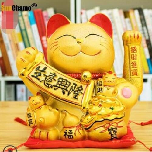 10-14 inch Gold Electric Shake Hand Money Cat Decoration Large Ceramic Fortune Cat Shop Gifts Maneki Neko Waving Hand Lucky Cat