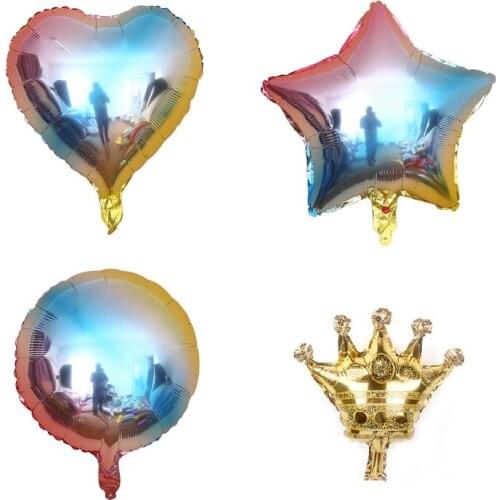 12/18 Inch Gradient Color Balloons Foil Crown Globos Big Heart Star Shape Balloon Birthday Party Decoration Wedding Celebrate