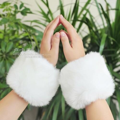 2pcs=1 Pair Cute Fashion Arm Warmers Women Autumn Winter Faux Rabbit Fur Sleeve Hairy Short Cuff Solid Candy Color