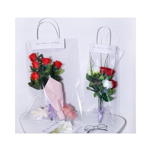 20pcs/Lot Florist Decoration Long Tote PVC Clear Bag Flower Bouquet Bagging Portable Transparent Gift Bag Collocation Packaging
