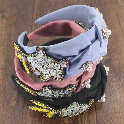 2021 Rhinestone Hairband Sequins Flower Women Knotted Hair Hoop Headbands Bohemian Headwear Party Wedding Hair Accessories Gifts