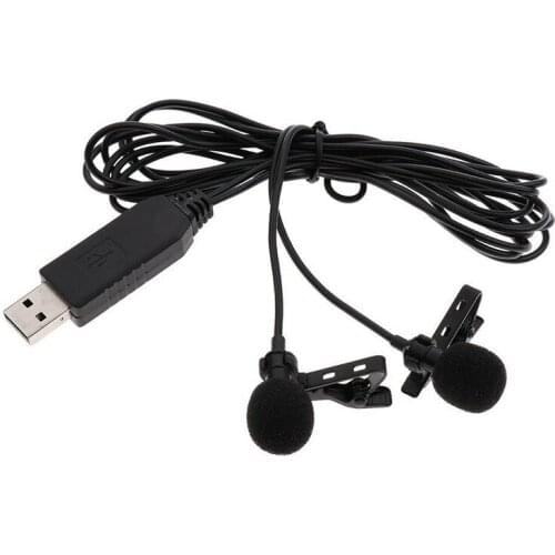 6m Dual Head USB Tie Clip-on Condenser Wired Microphone 3.5mm Jack High Sensitivity Clip on Mic fit for Phone/PC/Laptop