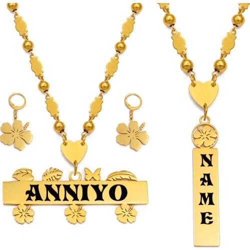 Anniyo Customize Capital Letters Necklace Earrings Set Women Men Girs,Personalized Guam Hawaiian Chuuk Kiribati Jewelry #150121B