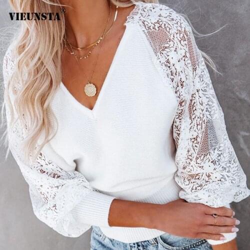 Sexy Lace Patchwork Design Backless See-Through Shirts Women Fashion Solid V Neck Autumn Blouses Elegant Slim Waist Tops Blusas