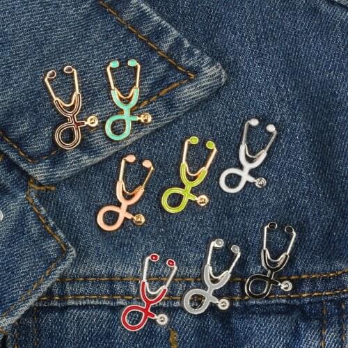 Mini Stethoscope Medical Brooch Colorful Enamel Pin Gold Sliver Color Lapel Pins Button Badges for Doctor Nurse Jewelry Gift