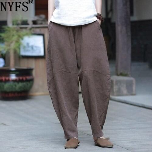NYFS Woman Ramie Yoga Pants Casual Solid Color Loose Elastic Waist Trousers Summer Clothes Vintage Woman Harem pants