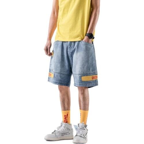 Idopy Mens Brand Designer Vintage Street Style Patchwork Jeans Shorts Cargo Denim Hip Hop Multi-Pockets Denim Shorts For Male