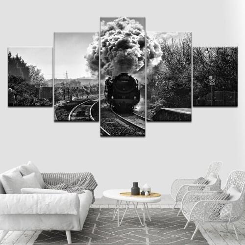 Canvas Painting Wall Art Pictures 5 Pieces monochromatic steam train Modular Wallpapers Poster Framework Print Home Decor