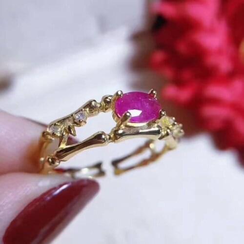 Natural red ruby gem Ring Natural green emerald ring 925 sterling silver trendy personality Hollow women girl party fine Jewelry